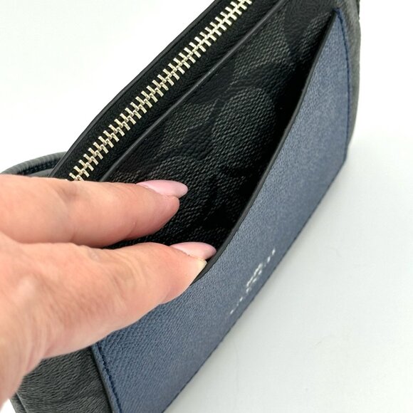 EUC Coach Corner Zip Wristlet with Metallic Navy Colorblock (Black Smoke/Silver) - Picture 3 of 16